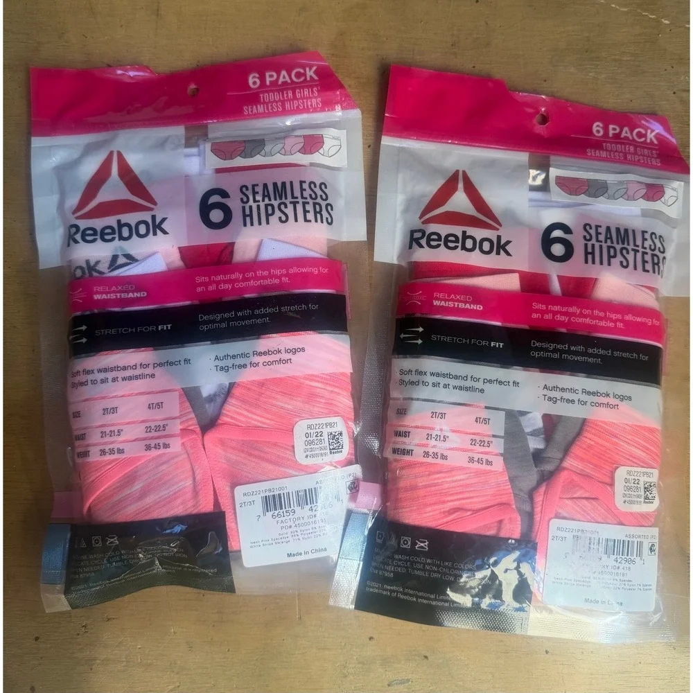Reebok girls seamless hipster. Size 2T/3T..- Both packs included
